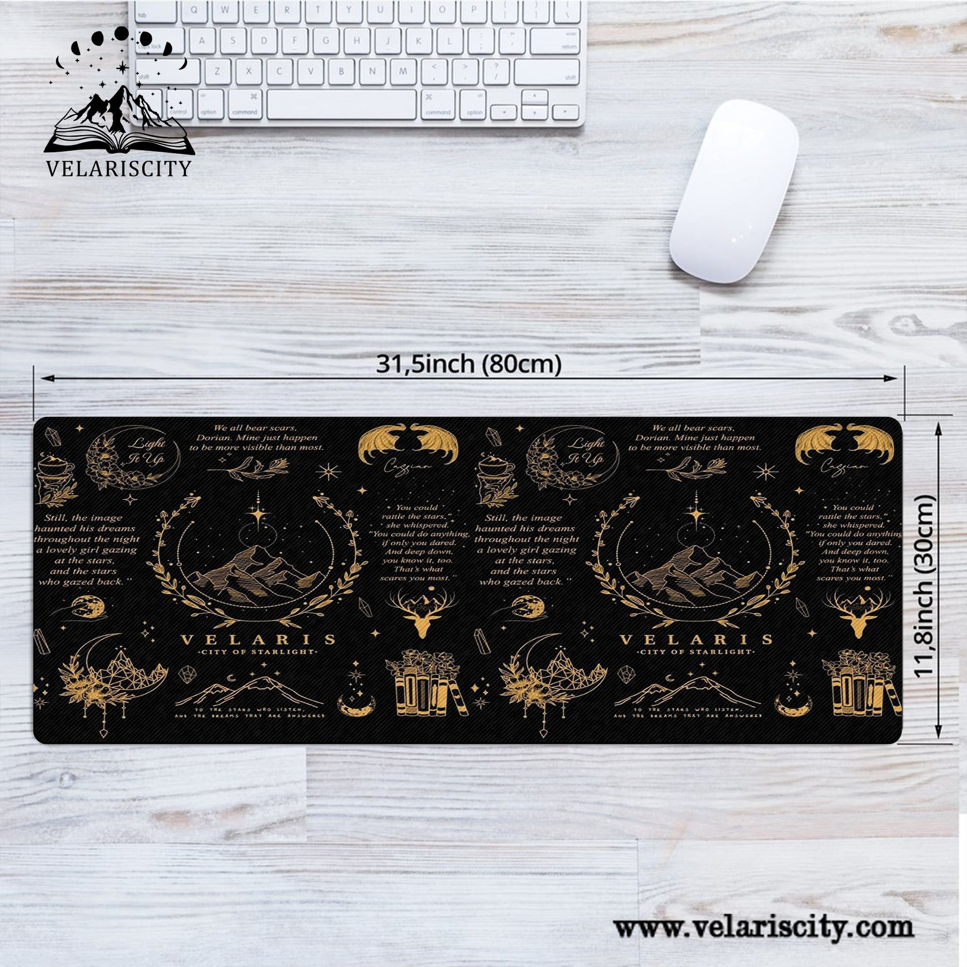 Velaris Desk Mat Black & Gold, ACOTAR City of Starlight Mouse Pad, A Court of Thorns and Roses Desk Pad DMVLR08