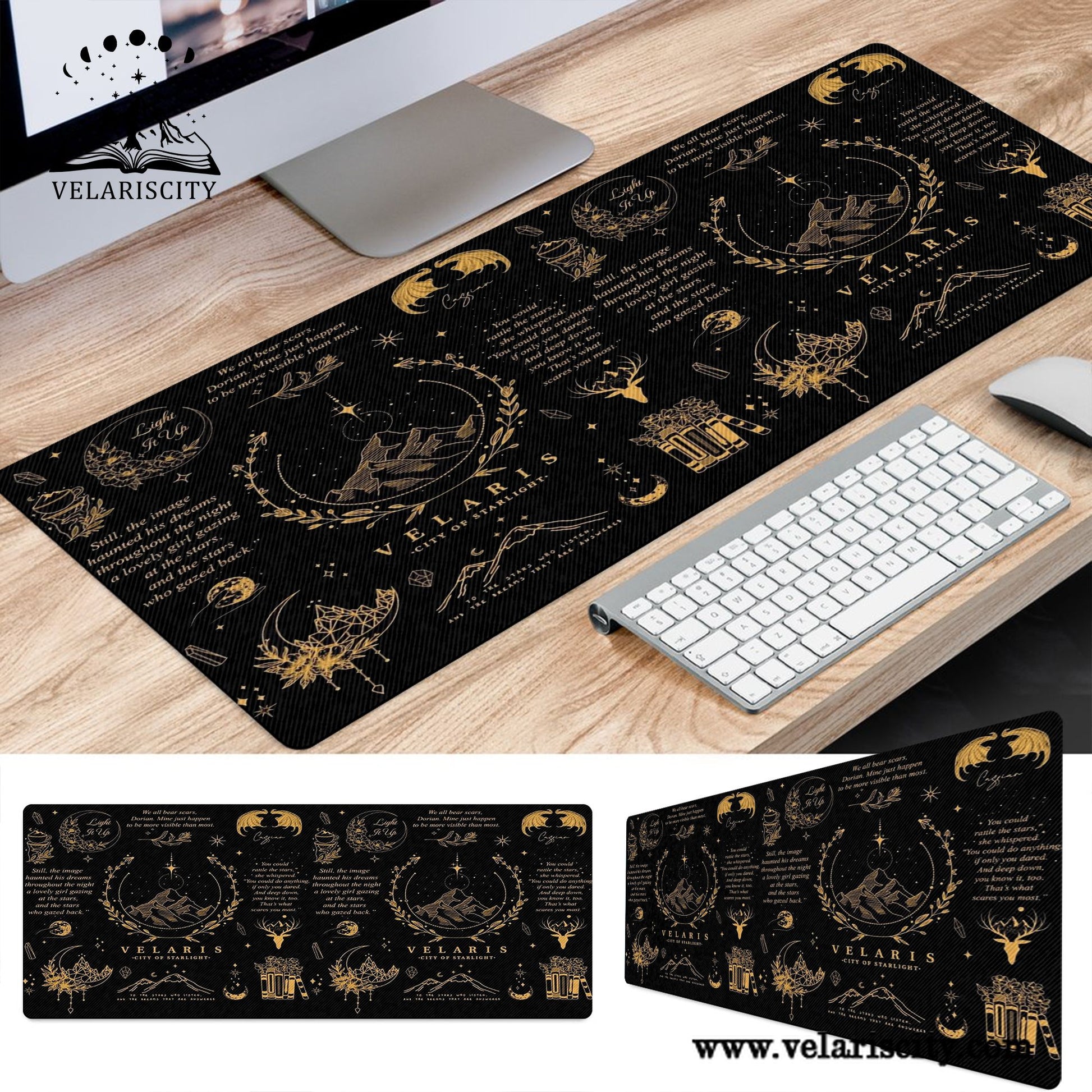 Velaris Desk Mat Black & Gold, ACOTAR City of Starlight Mouse Pad, A Court of Thorns and Roses Desk Pad DMVLR08