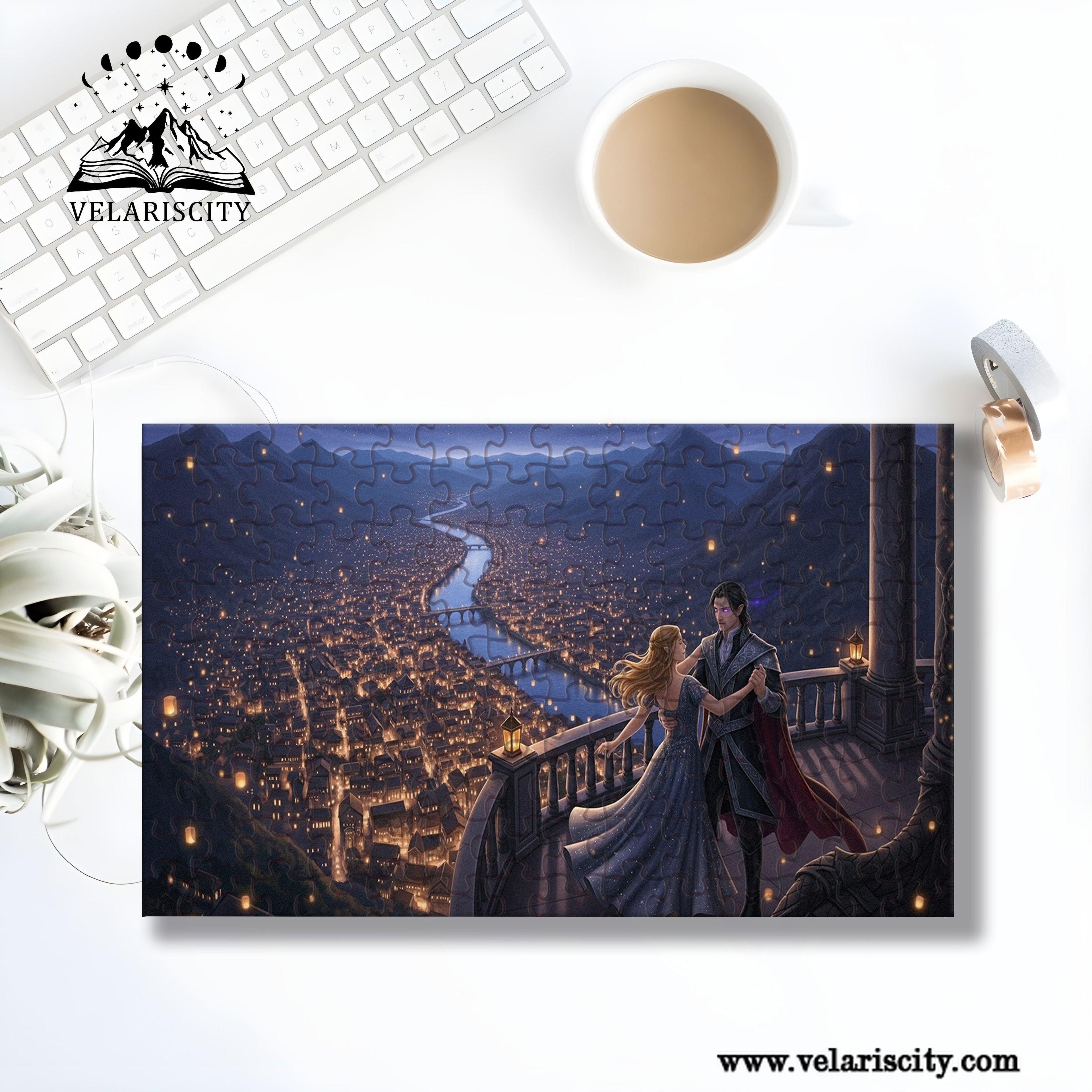 ACOTAR Puzzle Feyre & Rhysand Dancing in Velaris, City of Starlight Fantasy Wooden Jigsaw Puzzle Bookish Gift PVLR27