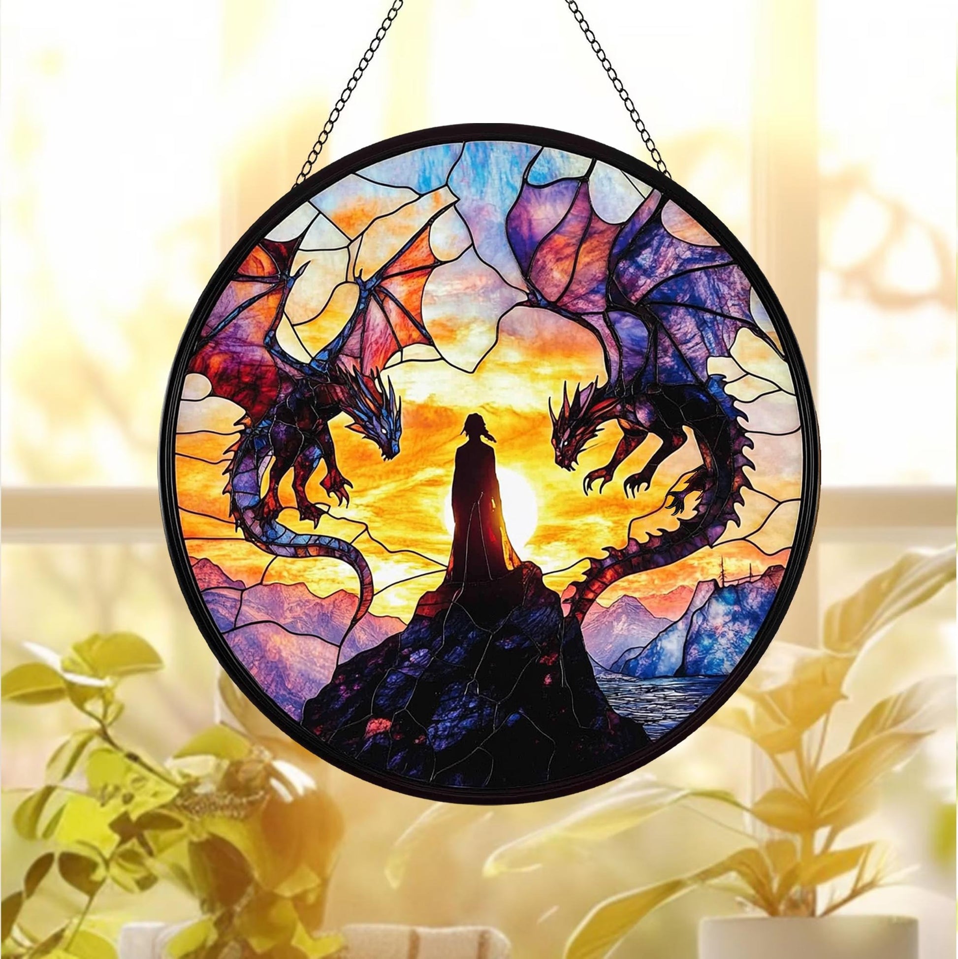 Fourth Wing Dragon Acrylic Ornament, Tairn & Andarna Suncatcher for Readers, Book Lover Gifts, Onyx Storm Stained Glass Suncatchers SGVLR26