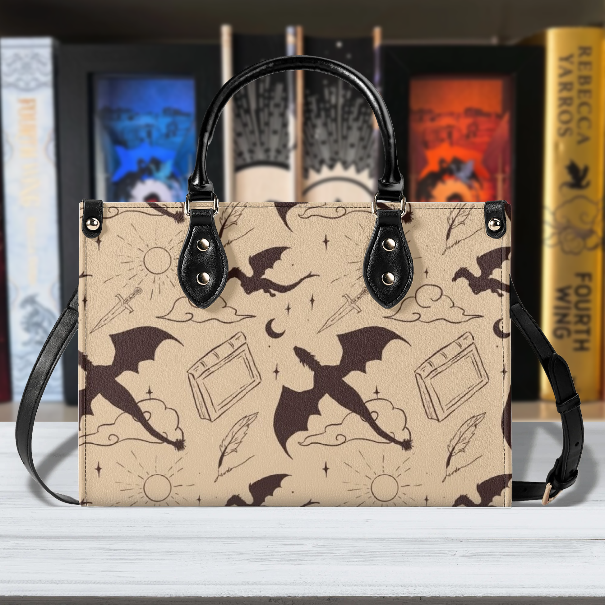 Dragon and Magic Symbols Leather Bag, Fourth Wing Inspired Bag, Personalized Leather Bag, Fantasy Leather Handbag, Perfect Gift for Women. HBVLR28