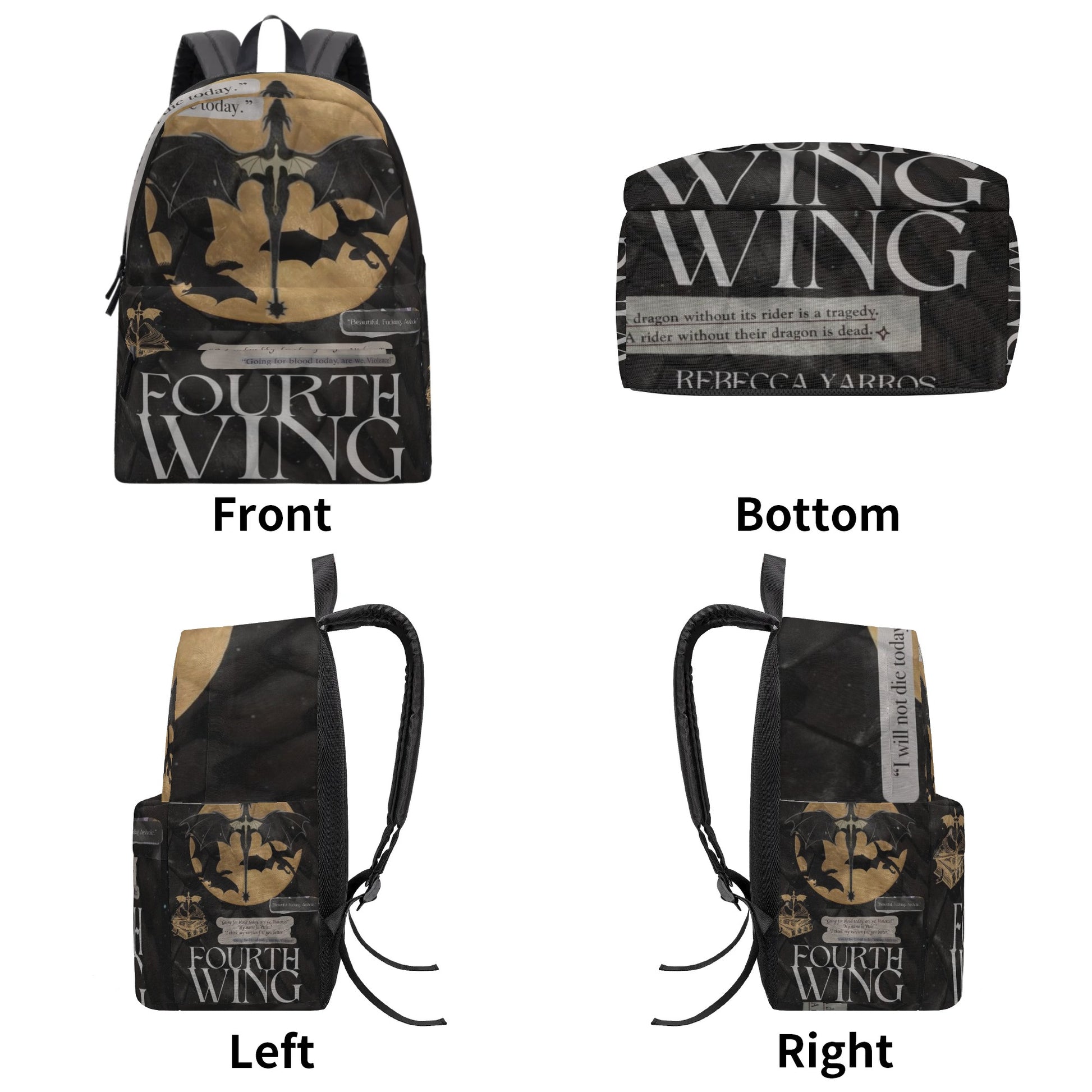 Fourth Wing Dragon Silhouette Backpack, Fantasy Book Lover Bag, Epic Novel Inspired School Backpack,  Book Lover Gift BPVLR26
