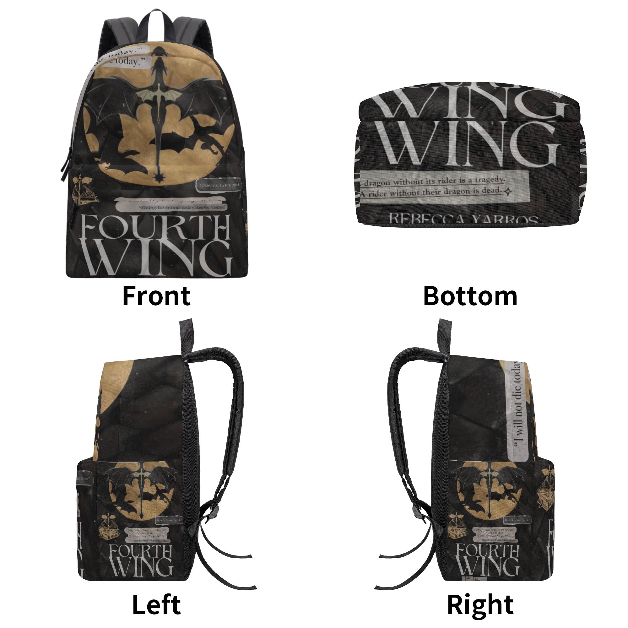 Fourth Wing Dragon Silhouette Backpack, Fantasy Book Lover Bag, Epic Novel Inspired School Backpack,  Book Lover Gift BPVLR26