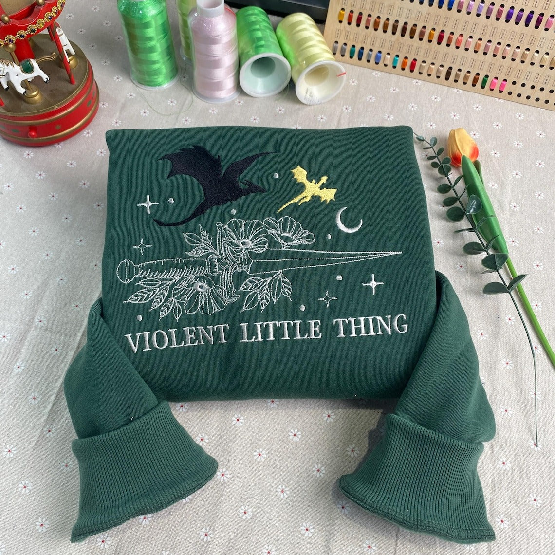 Embroidered Violent Little Thing Sweatshirt, Fourth sweatshirt, Dragon Sweatshirt. VEMB25