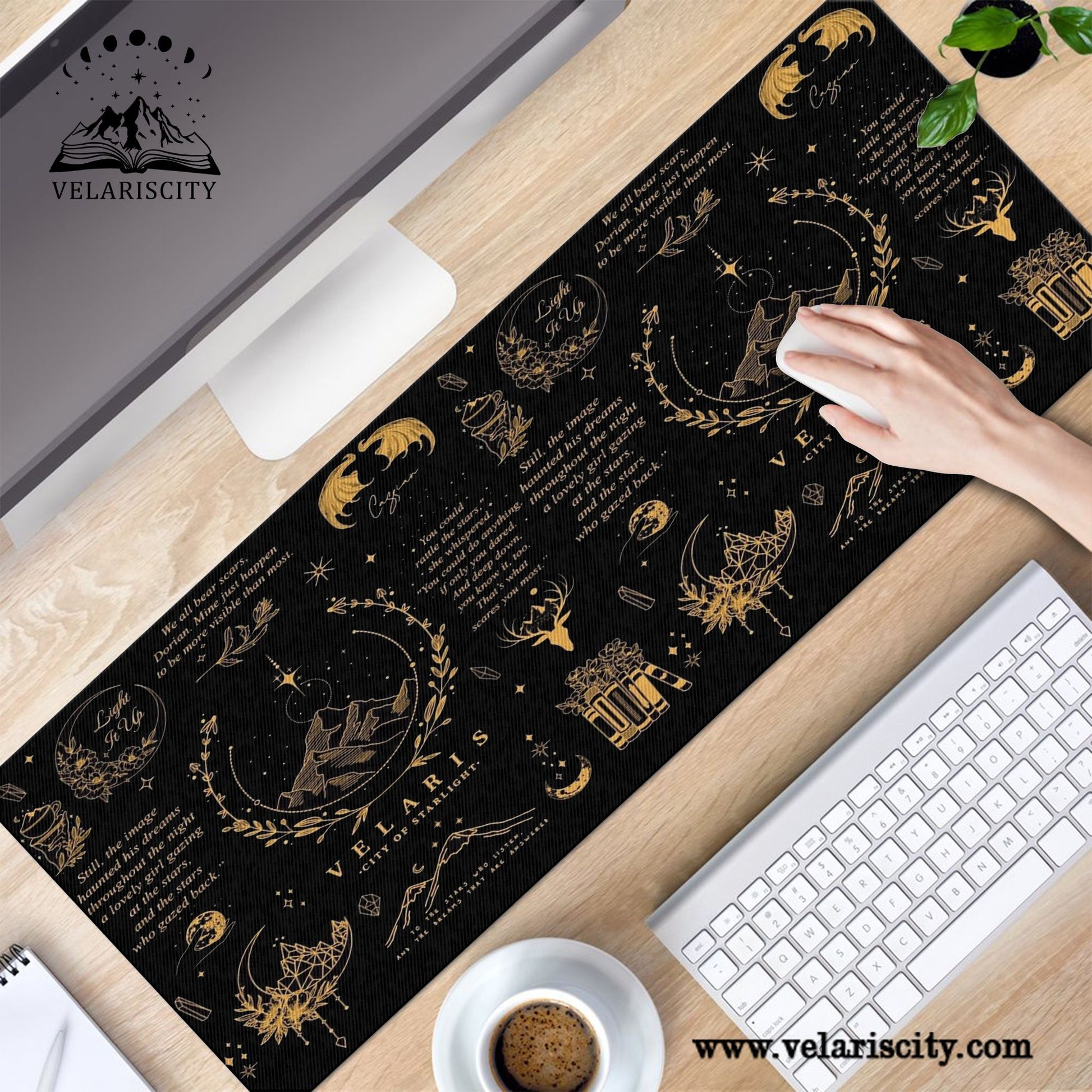 Velaris Desk Mat Black & Gold, ACOTAR City of Starlight Mouse Pad, A Court of Thorns and Roses Desk Pad DMVLR08