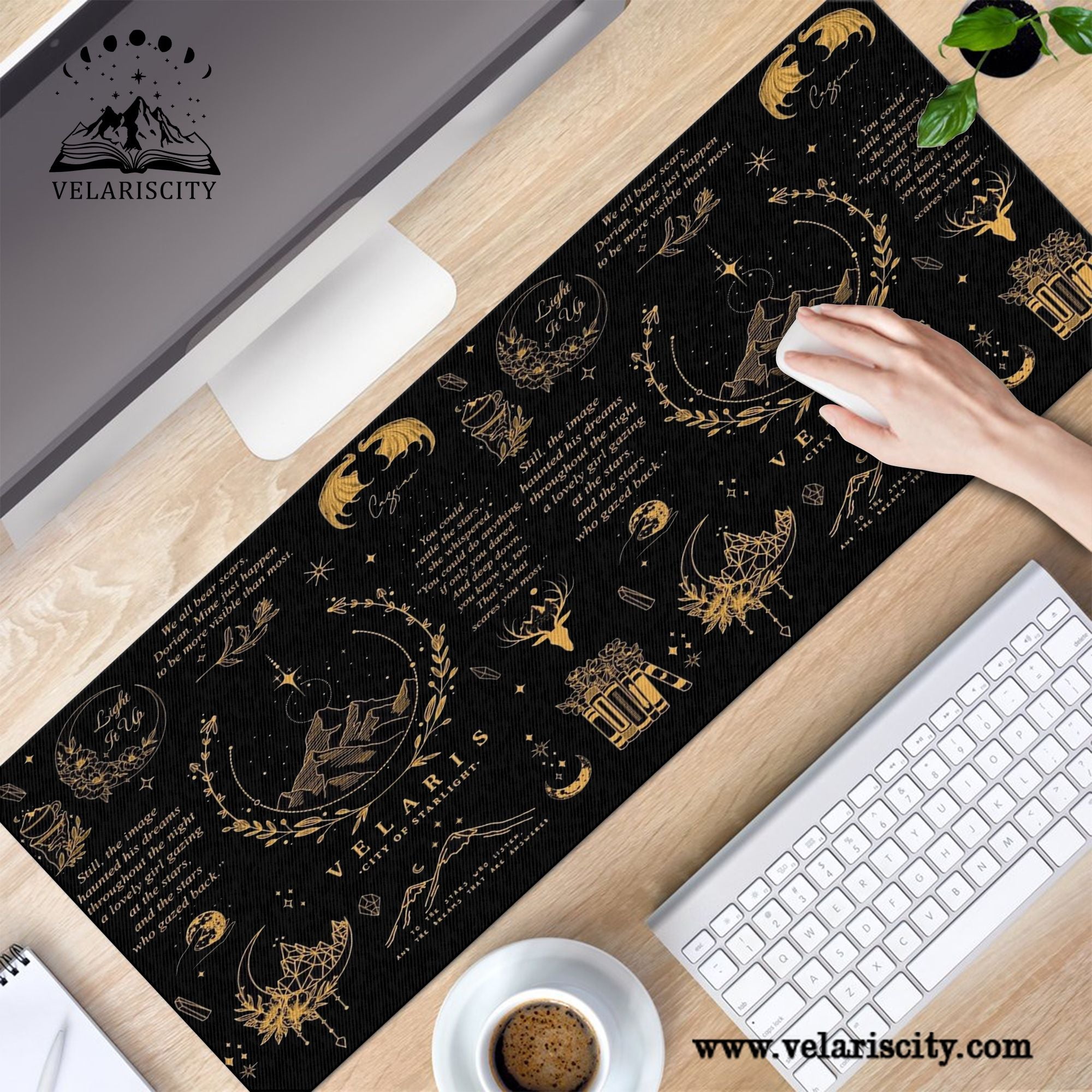 Velaris Desk Mat Black & Gold, ACOTAR City of Starlight Mouse Pad, A Court of Thorns and Roses Desk Pad DMVLR08