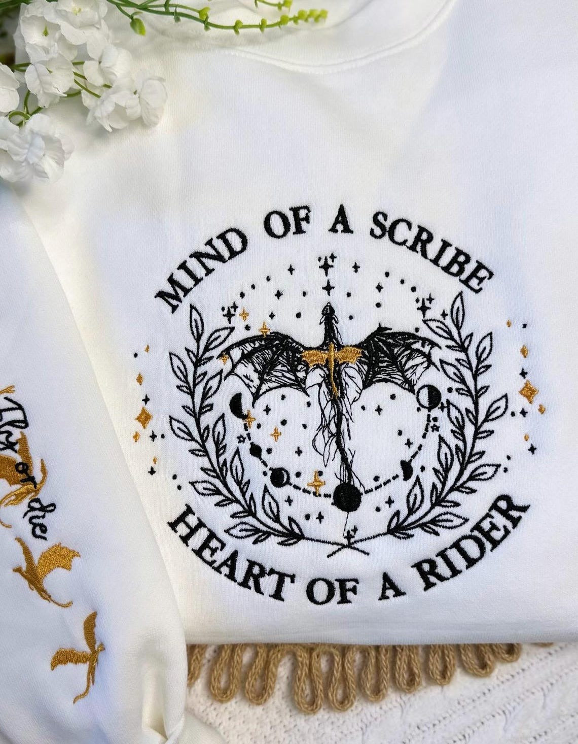 Embroidered Onyx Storm Sweatshirt, Mind of a Scribe sweatshirt, Dragon Sweatshirt. VEMB24