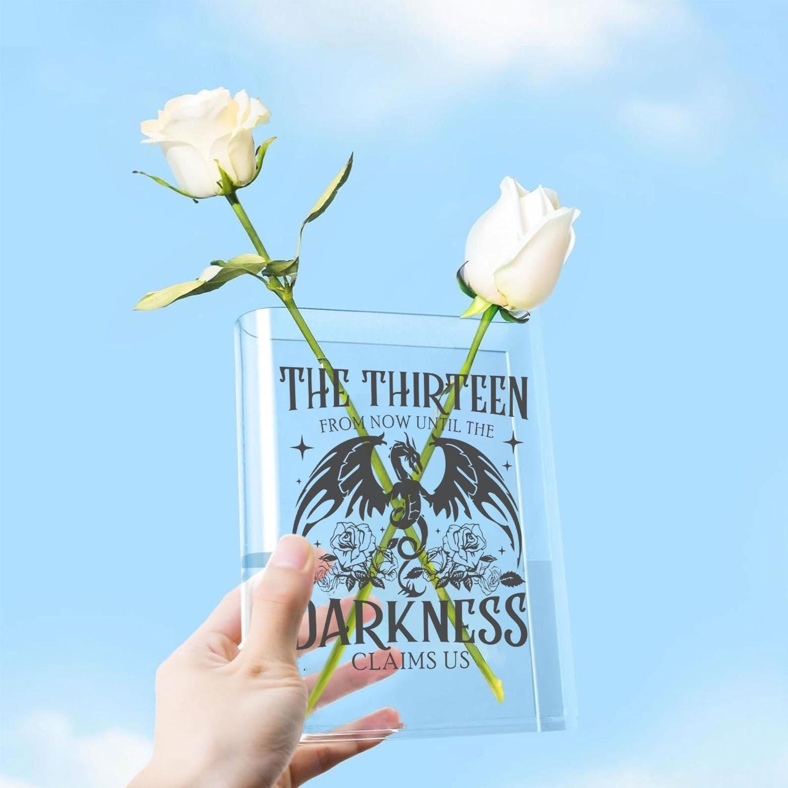 The Thirteen Acrylic Book Vase, Manon Blackbeak Throne of Glass Decor, From Now Until the Darkness Claims Us, Bookish Fantasy Flower Holder VLRBV26