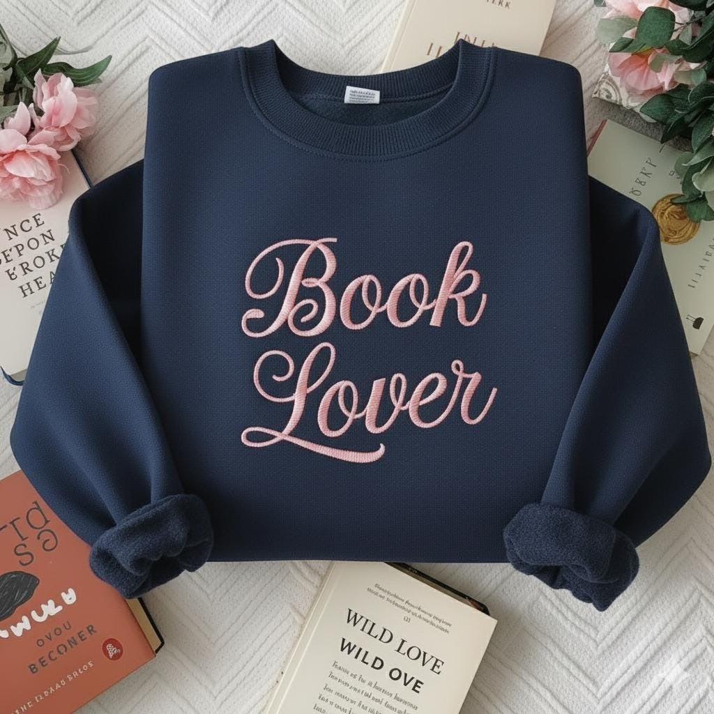 Aesthetic Book Lover Embroidered Sweatshirt, Bookish Merch, Cozy Embroidered Crewneck, Aesthetic Reading Sweater, Literary Gift for Readers