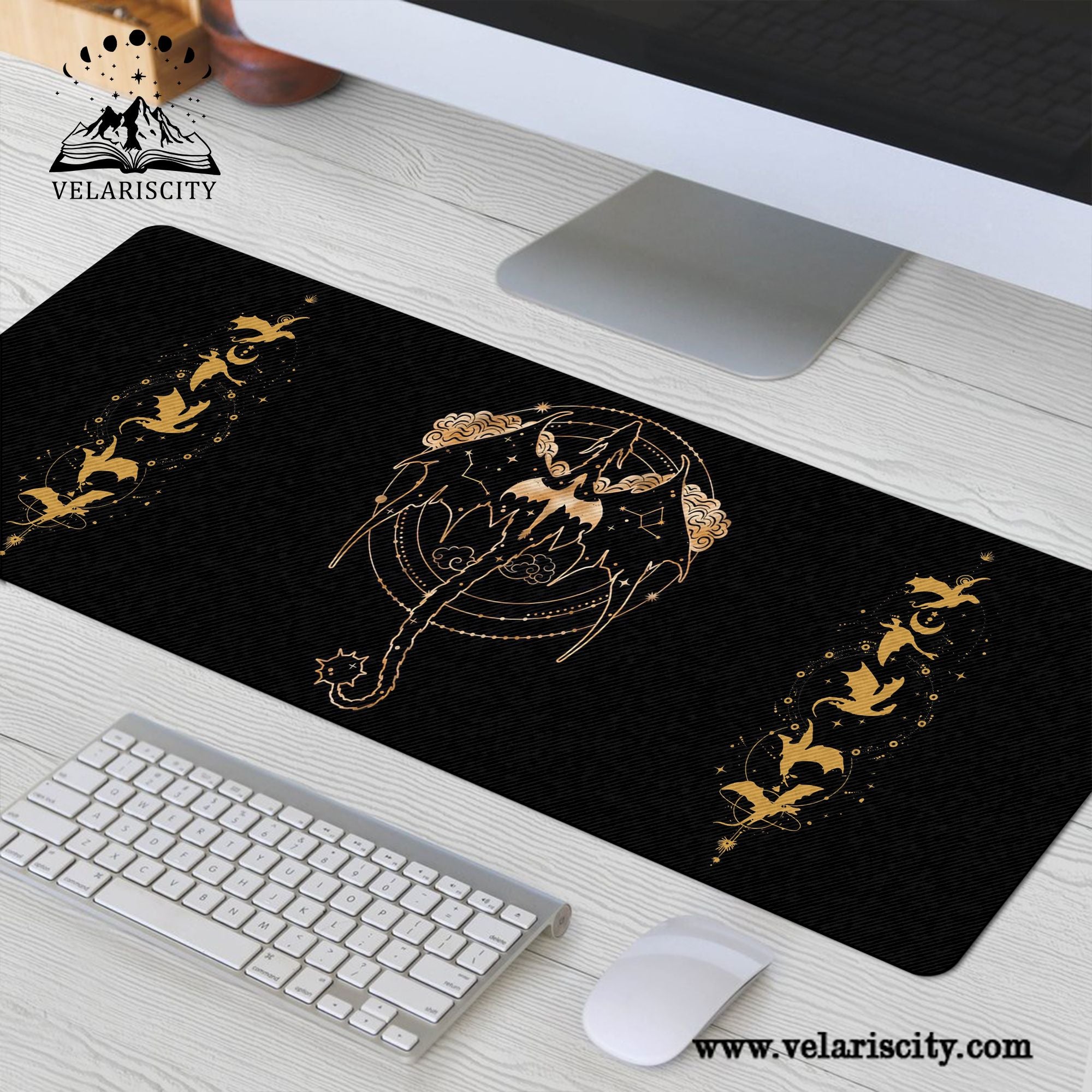 Fourth Wing Dragon Desk Mat, Gold Dragon Mouse Pad, Empyrean Series Desk Pad for Readers & Gamers DMVLR09
