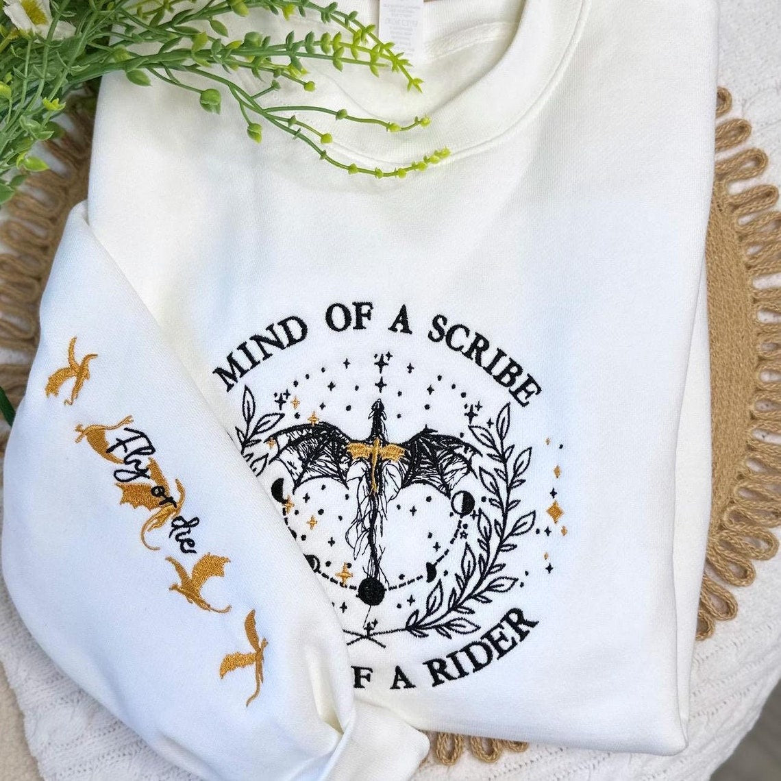 Embroidered Onyx Storm Sweatshirt, Mind of a Scribe sweatshirt, Dragon Sweatshirt. VEMB24