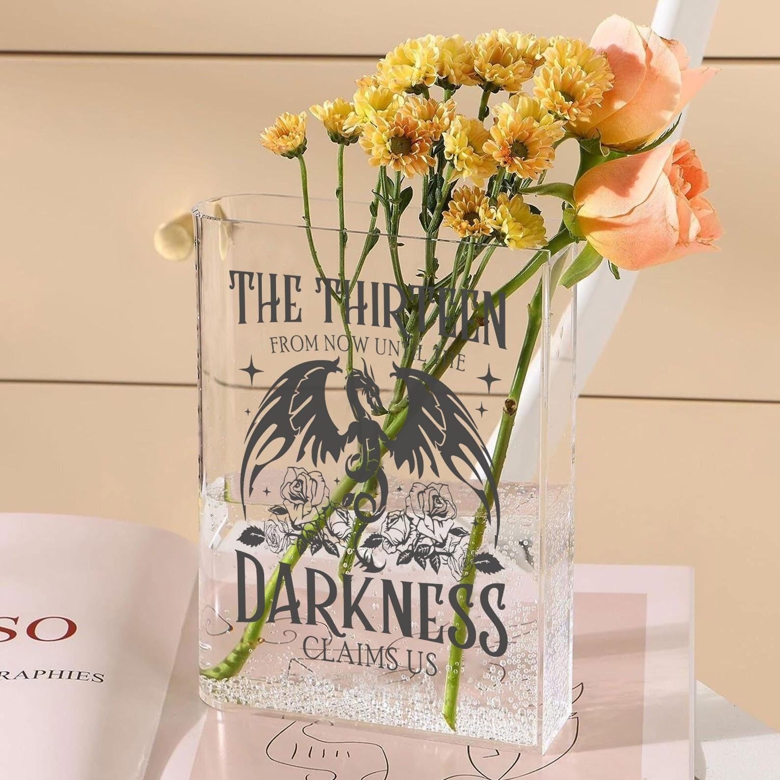 The Thirteen Acrylic Book Vase, Manon Blackbeak Throne of Glass Decor, From Now Until the Darkness Claims Us, Bookish Fantasy Flower Holder VLRBV26