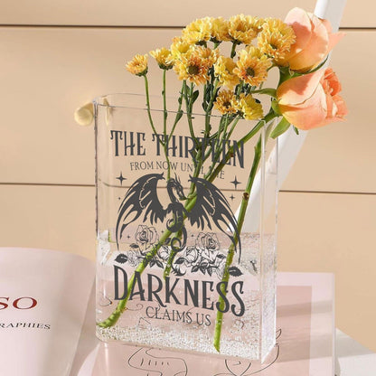 The Thirteen Acrylic Book Vase, Manon Blackbeak Throne of Glass Decor, From Now Until the Darkness Claims Us, Bookish Fantasy Flower Holder VLRBV26