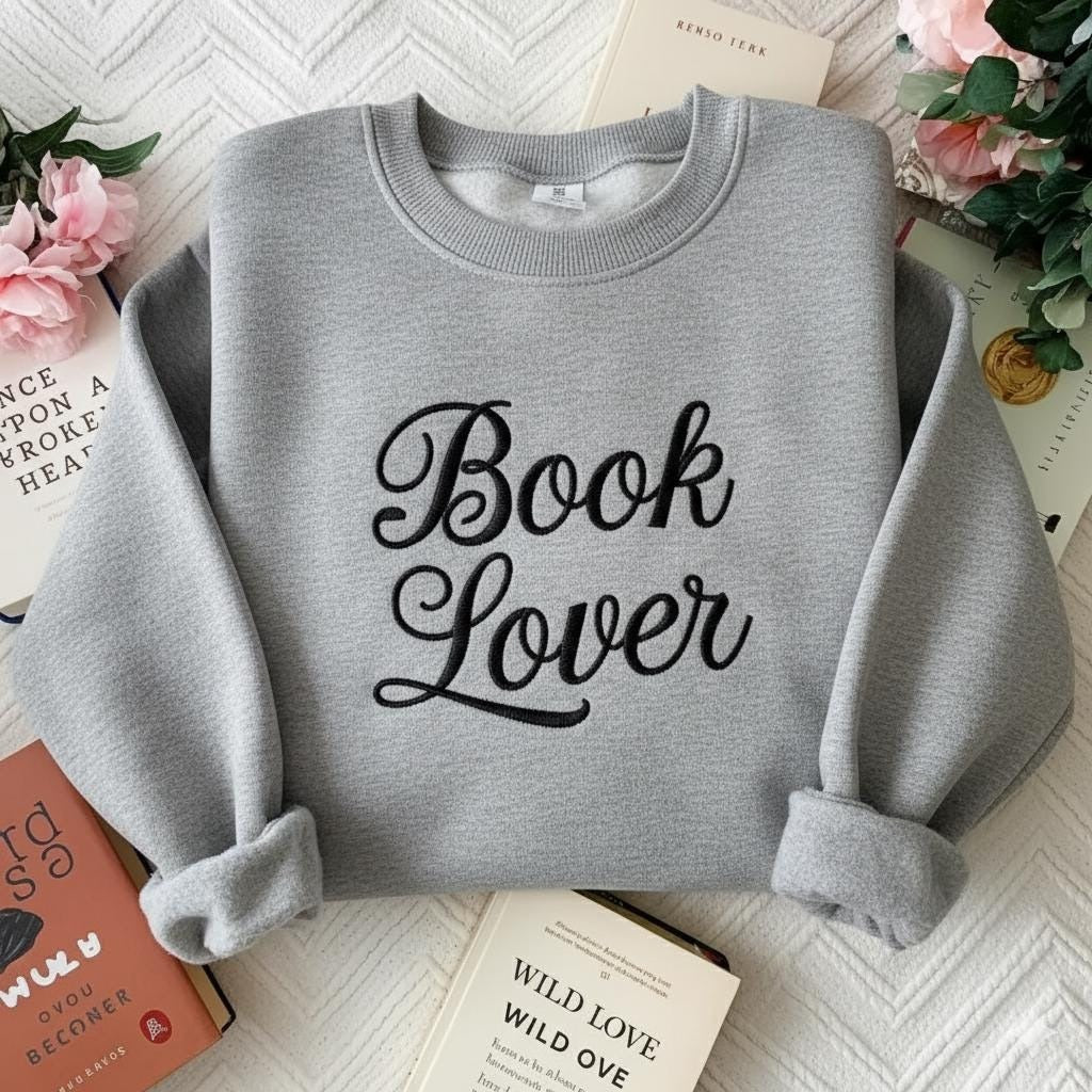 Aesthetic Book Lover Embroidered Sweatshirt, Bookish Merch, Cozy