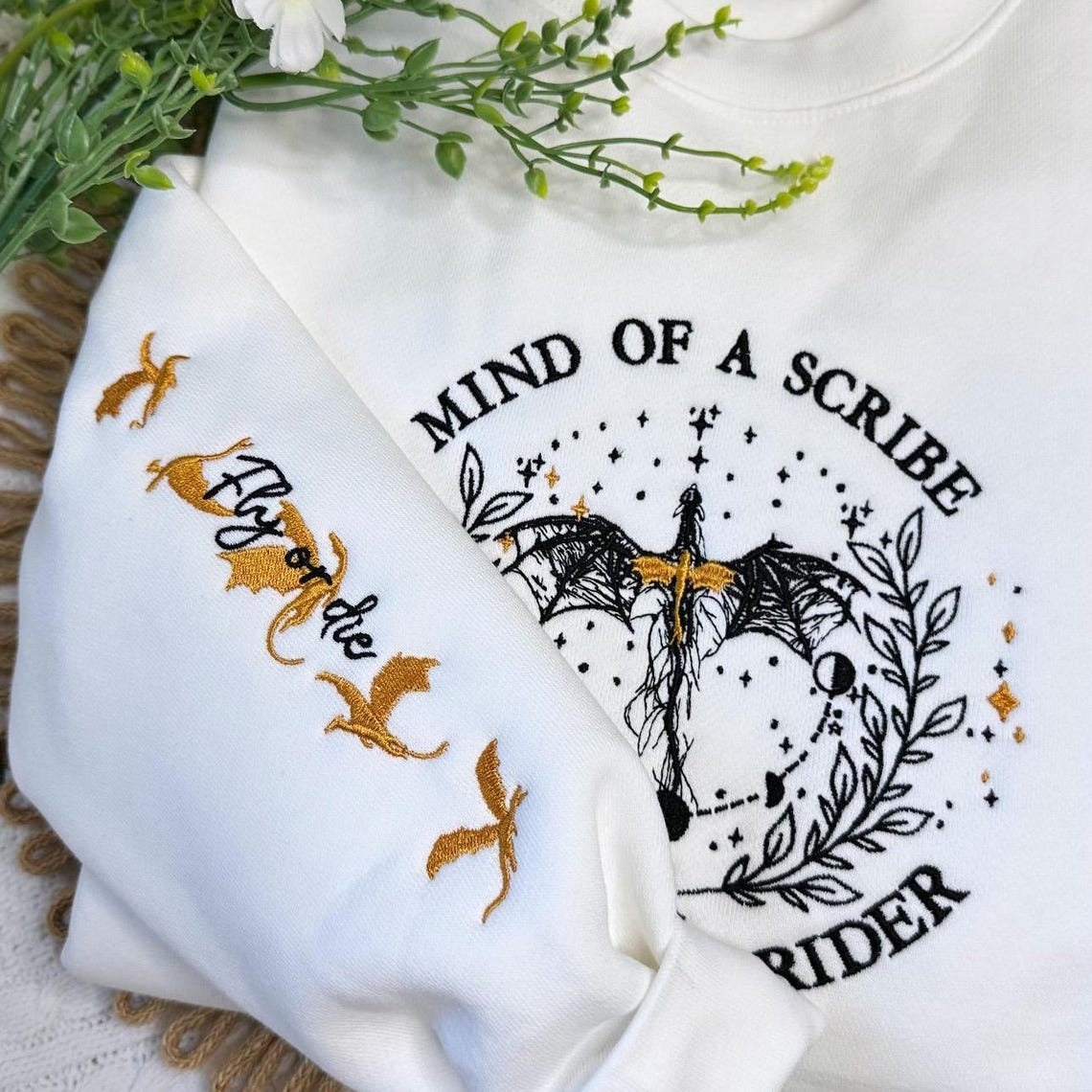 Embroidered Onyx Storm Sweatshirt, Mind of a Scribe sweatshirt, Dragon Sweatshirt. VEMB24