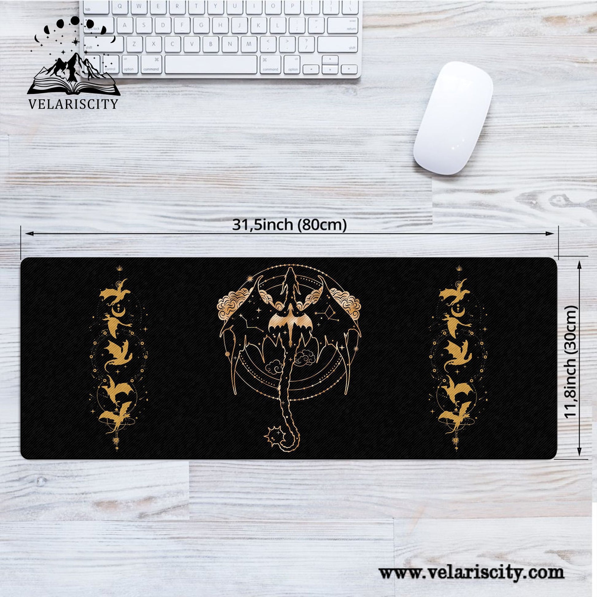 Fourth Wing Dragon Desk Mat, Gold Dragon Mouse Pad, Empyrean Series Desk Pad for Readers & Gamers DMVLR09