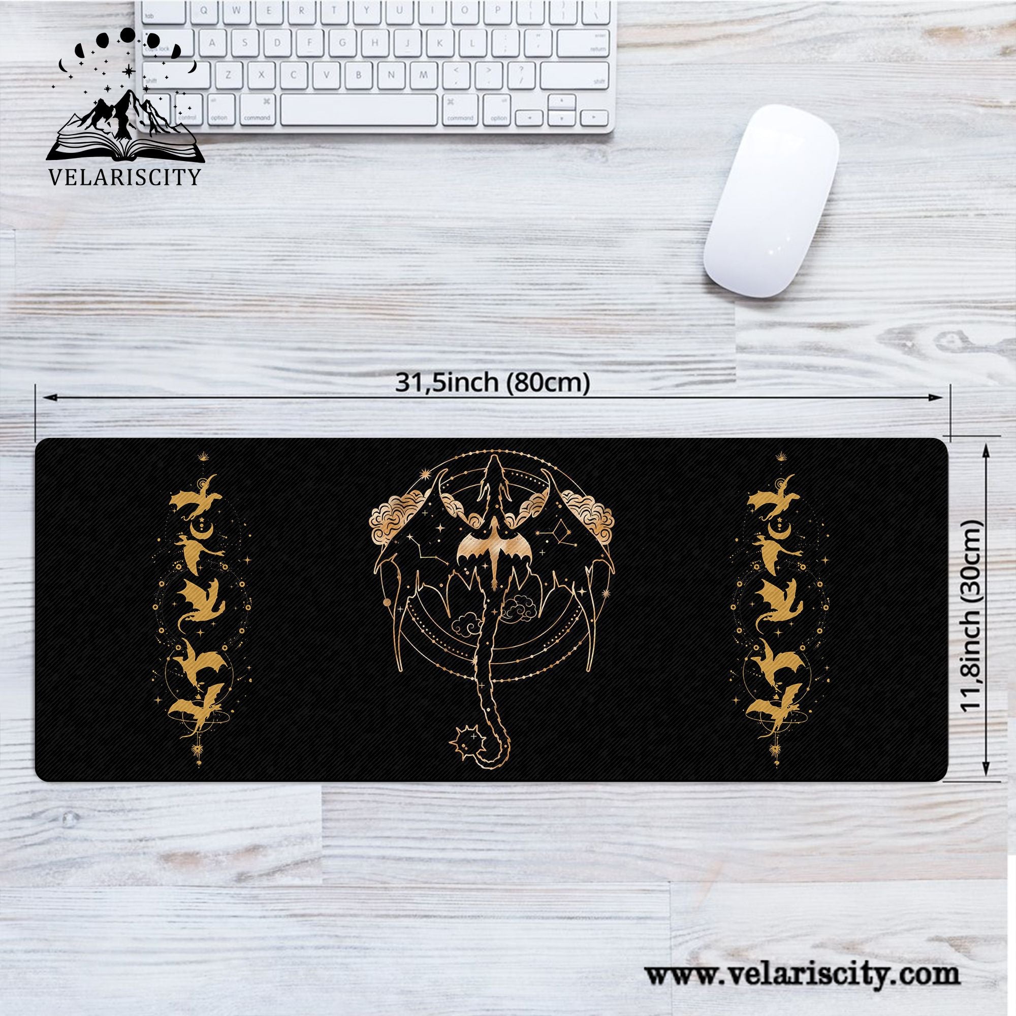 Fourth Wing Dragon Desk Mat, Gold Dragon Mouse Pad, Empyrean Series Desk Pad for Readers & Gamers DMVLR09