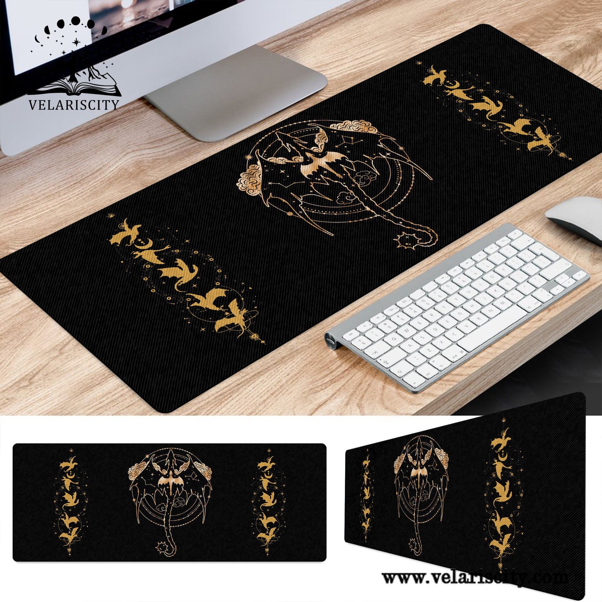 Fourth Wing Dragon Desk Mat, Gold Dragon Mouse Pad, Empyrean Series Desk Pad for Readers & Gamers DMVLR09