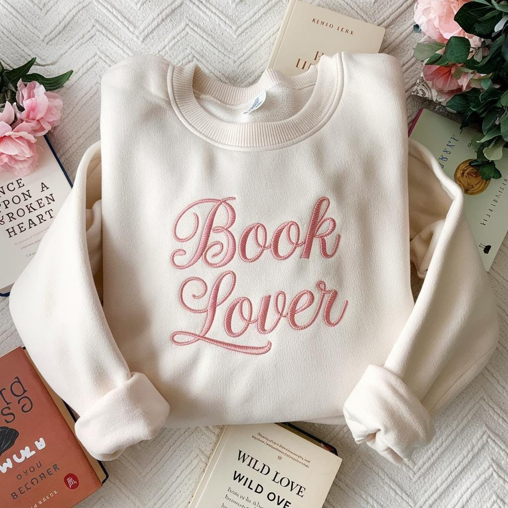 Aesthetic Book Lover Embroidered Sweatshirt, Bookish Merch, Cozy Embroidered Crewneck, Aesthetic Reading Sweater, Literary Gift for Readers