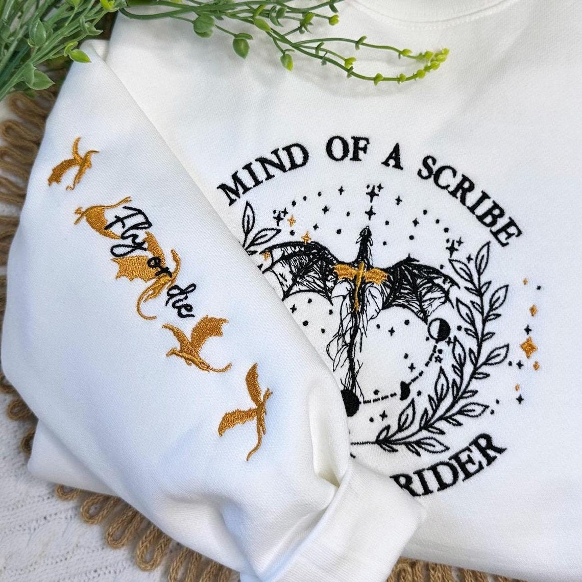 Embroidered Onyx Storm Sweatshirt, Mind of a Scribe sweatshirt, Dragon Sweatshirt. VEMB24