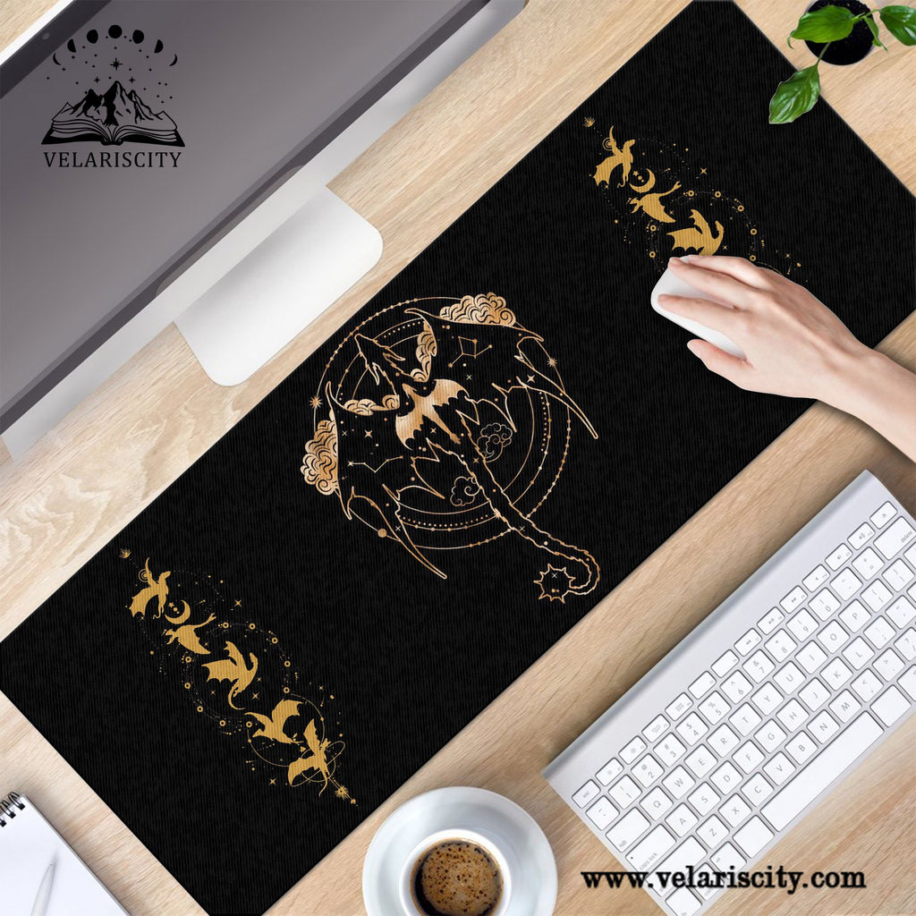 Fourth Wing Dragon Desk Mat, Gold Dragon Mouse Pad, Empyrean Series Desk Pad for Readers & Gamers DMVLR09