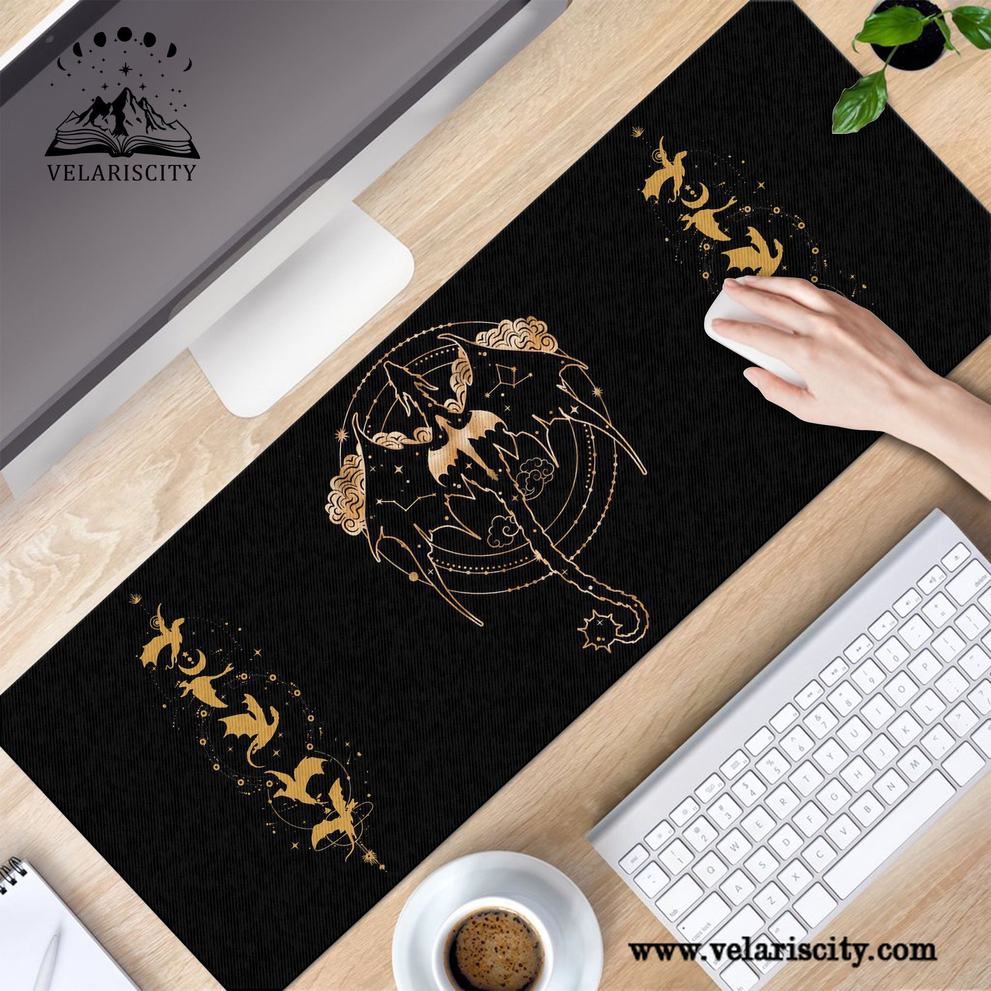 Fourth Wing Dragon Desk Mat, Gold Dragon Mouse Pad, Empyrean Series Desk Pad for Readers & Gamers DMVLR09