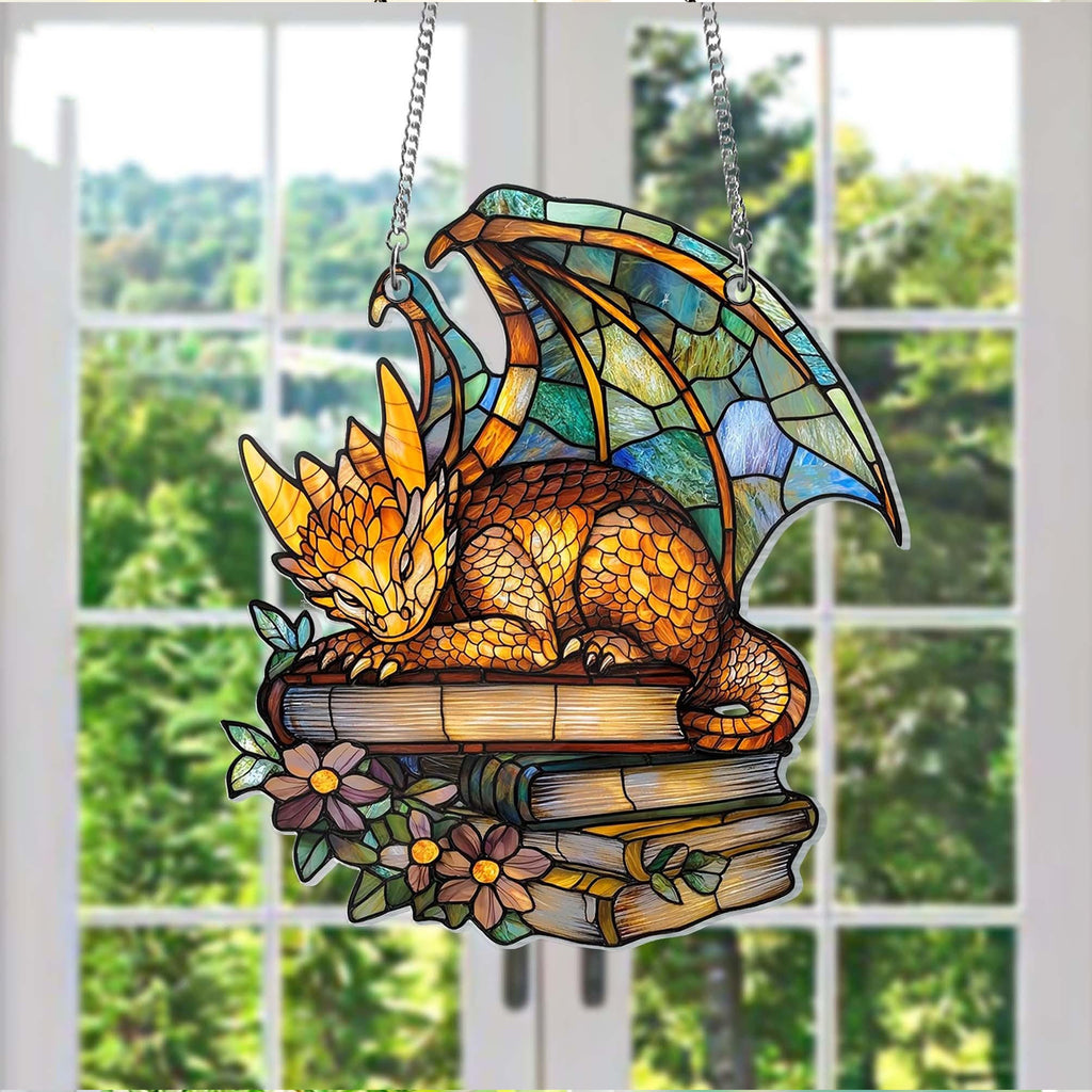 Fourth Wing Dragon Suncatcher Ornament, Sgaeyl Tairn Andarna Dragon Ornament for Fantasy Readers, Book Lover Gift, Onyx Storm Stained Glass SGVLR28
