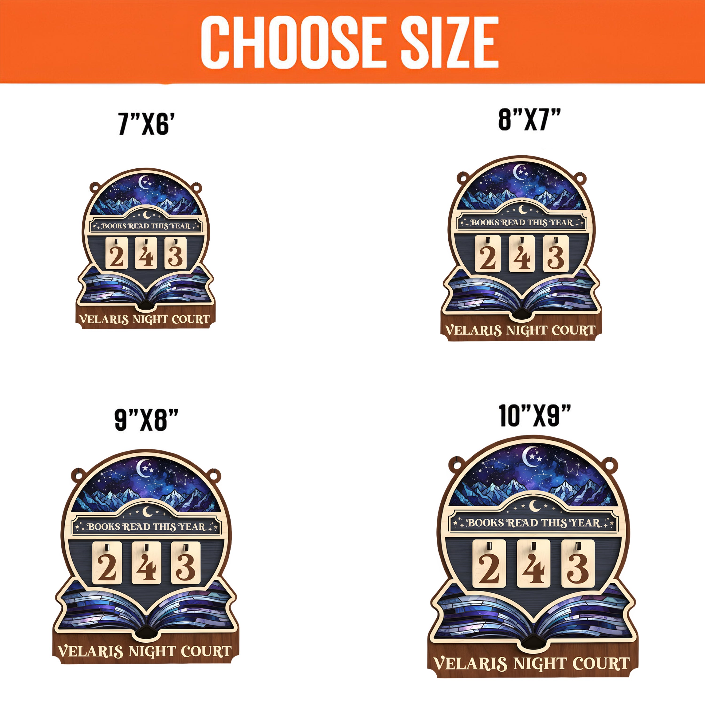 Velaris Night Court Book Tracker Sign, ACOTAR Inspired Decor, Fantasy Reading Goal Display, Bookish Gift for Readers  BTVLR35