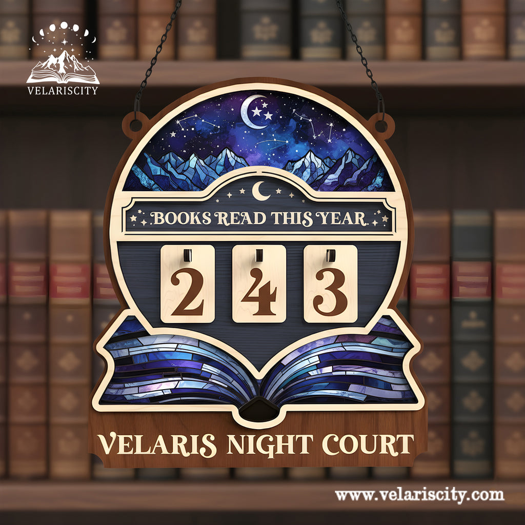 Velaris Night Court Book Tracker Sign, ACOTAR Inspired Decor, Fantasy Reading Goal Display, Bookish Gift for Readers  BTVLR27