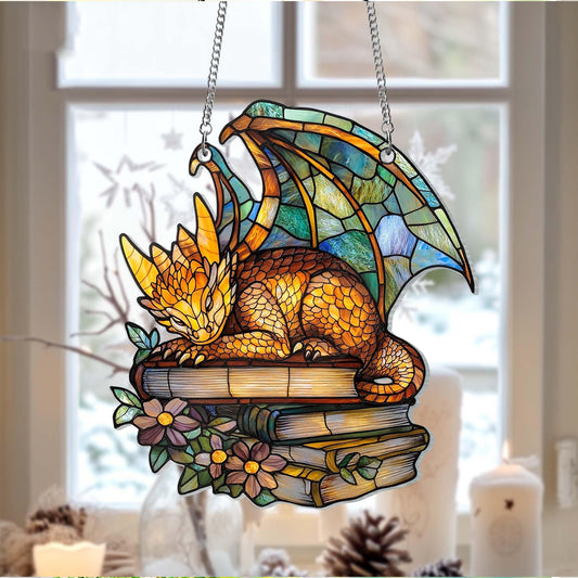 Fourth Wing Dragon Suncatcher Ornament, Sgaeyl Tairn Andarna Dragon Ornament for Fantasy Readers, Book Lover Gift, Onyx Storm Stained Glass SGVLR28