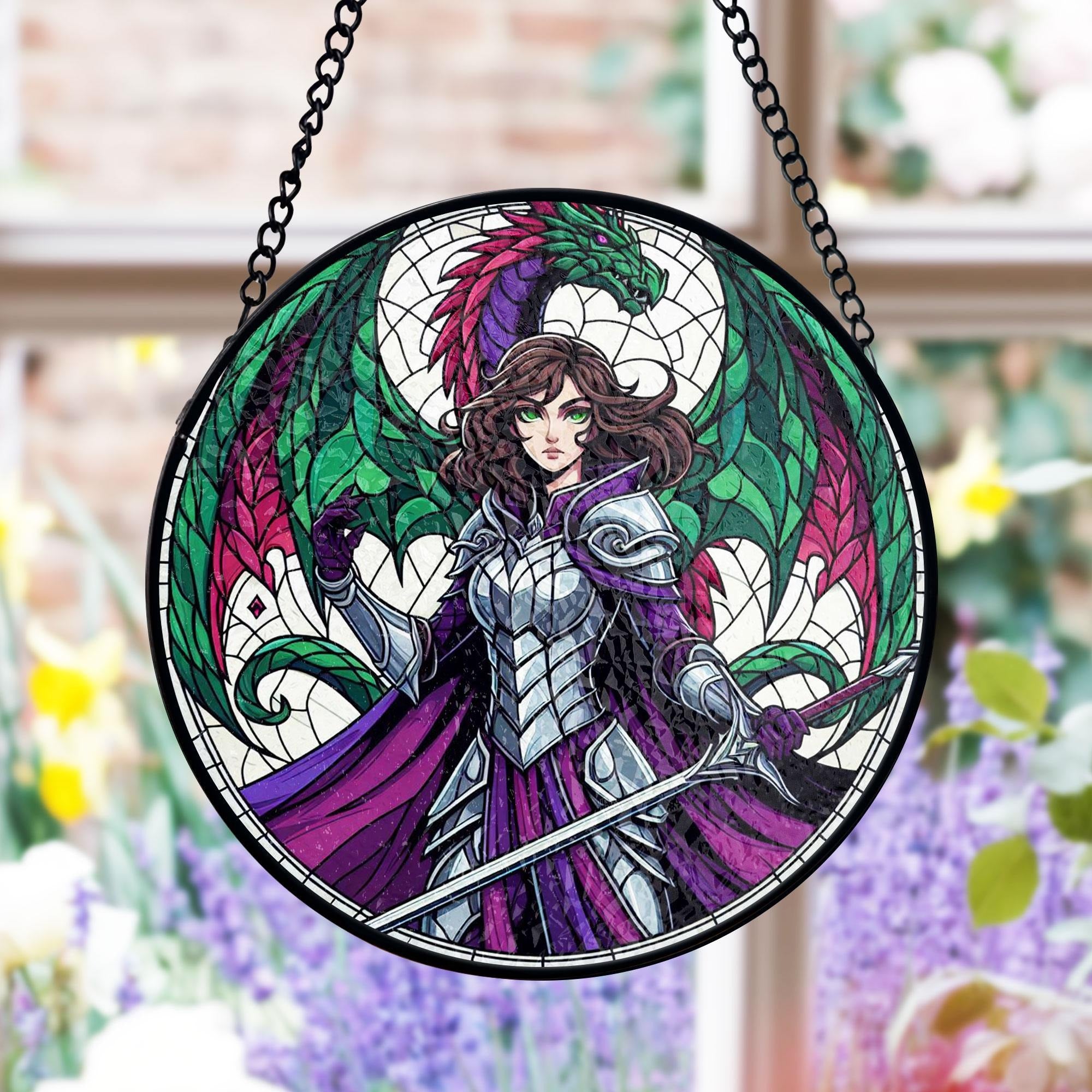 Fourth Wing Violet Sorrengail Stained Glass Suncatcher, Dragon Fantasy Window Decor, Warrior Book Art, Gift for Her SGVLR46