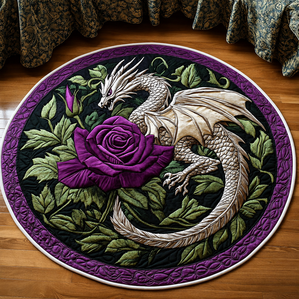 Velaris Inspired Dragon Quilted Round Rug, Noble Beast Quilted Round Mat, Bookish Home Decor, Dragon Lover Gift, Cozy Reading Room Rug - QRVLR02