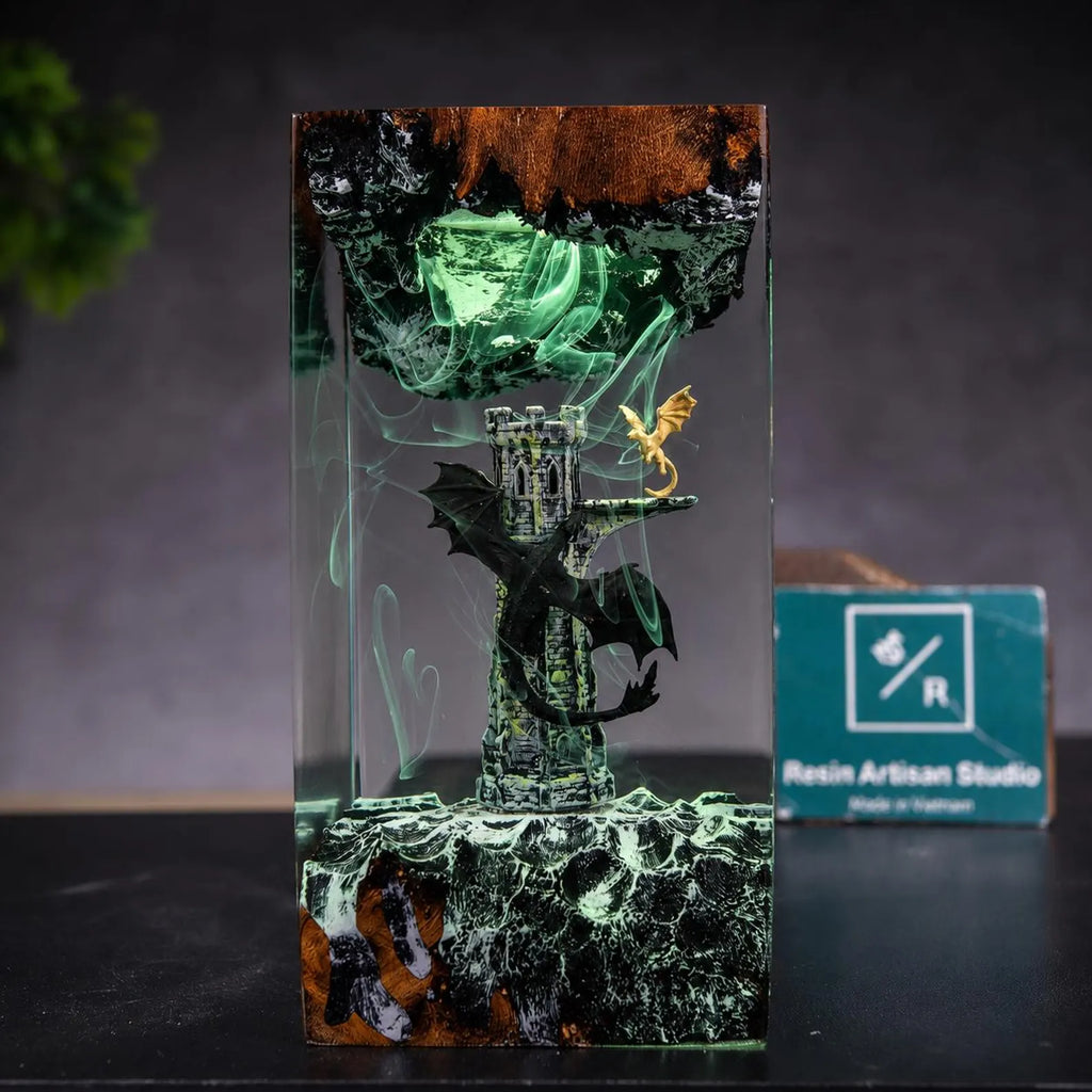 Black Dragon and Rider Resin Lamp, Epic Fantasy LED Night Light, Movie Fan Inspired Decor, Legendary Night Dragon Gift. ERNLVLA16