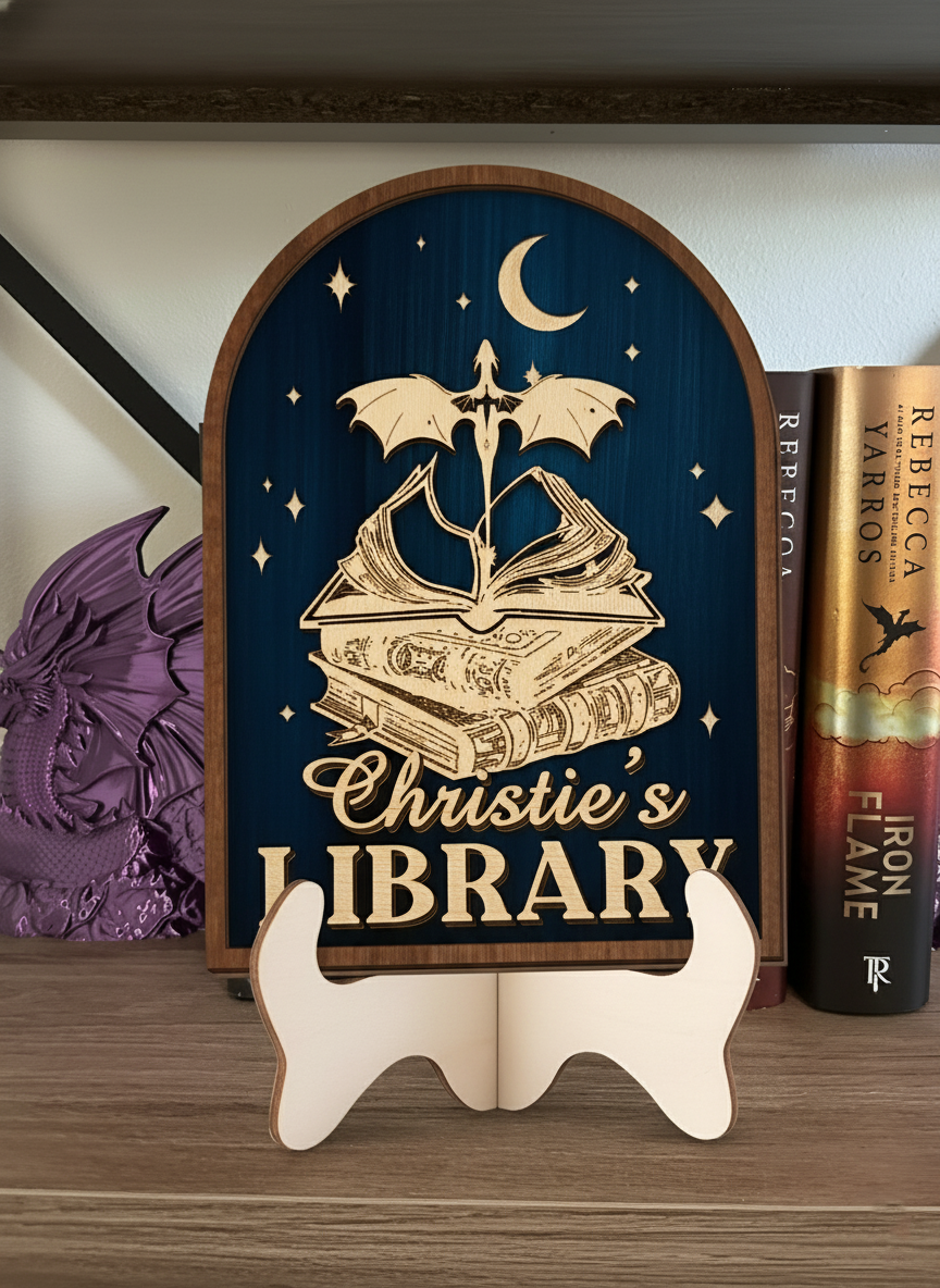 Fourth Wing Bookshelf Sign, Dragon Rider Book Decor, Personalized Library Sign, Fantasy Shelf Display Gift BTVLR24