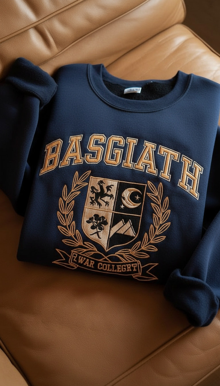 Basgiath War College Embroidered Sweatshirt, Fourth Wing Inspired Crewneck, Dragon Rider Fantasy Bookish Gift for Readers VEMB66