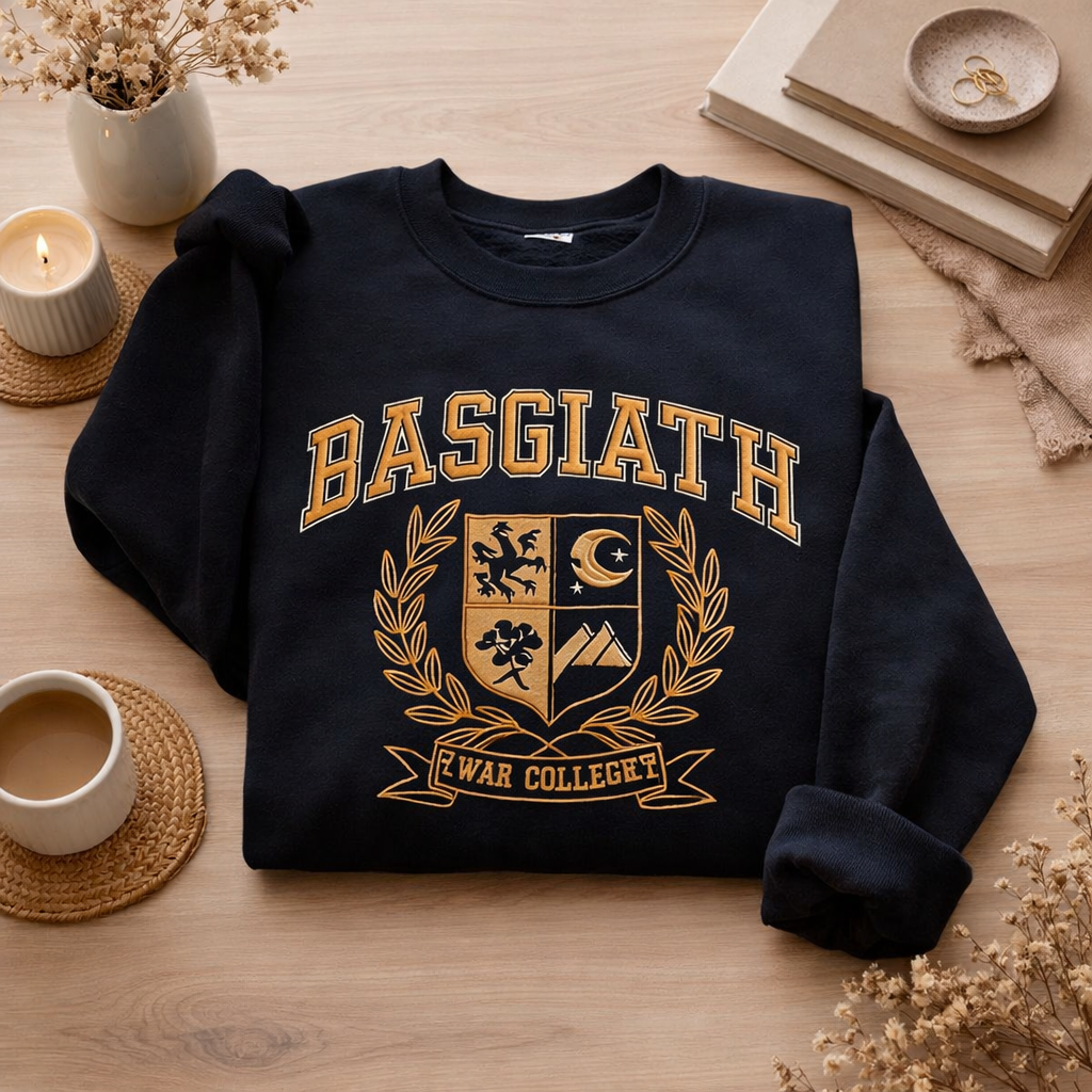 Basgiath War College Embroidered Sweatshirt, Fourth Wing Inspired Crewneck, Dragon Rider Fantasy Bookish Gift for Readers VEMB66