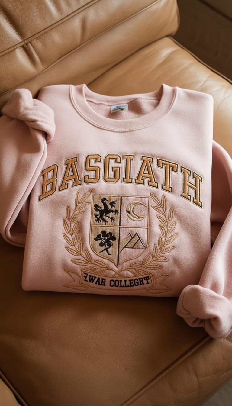 Basgiath War College Embroidered Sweatshirt, Fourth Wing Inspired Crewneck, Dragon Rider Fantasy Bookish Gift for Readers VEMB66