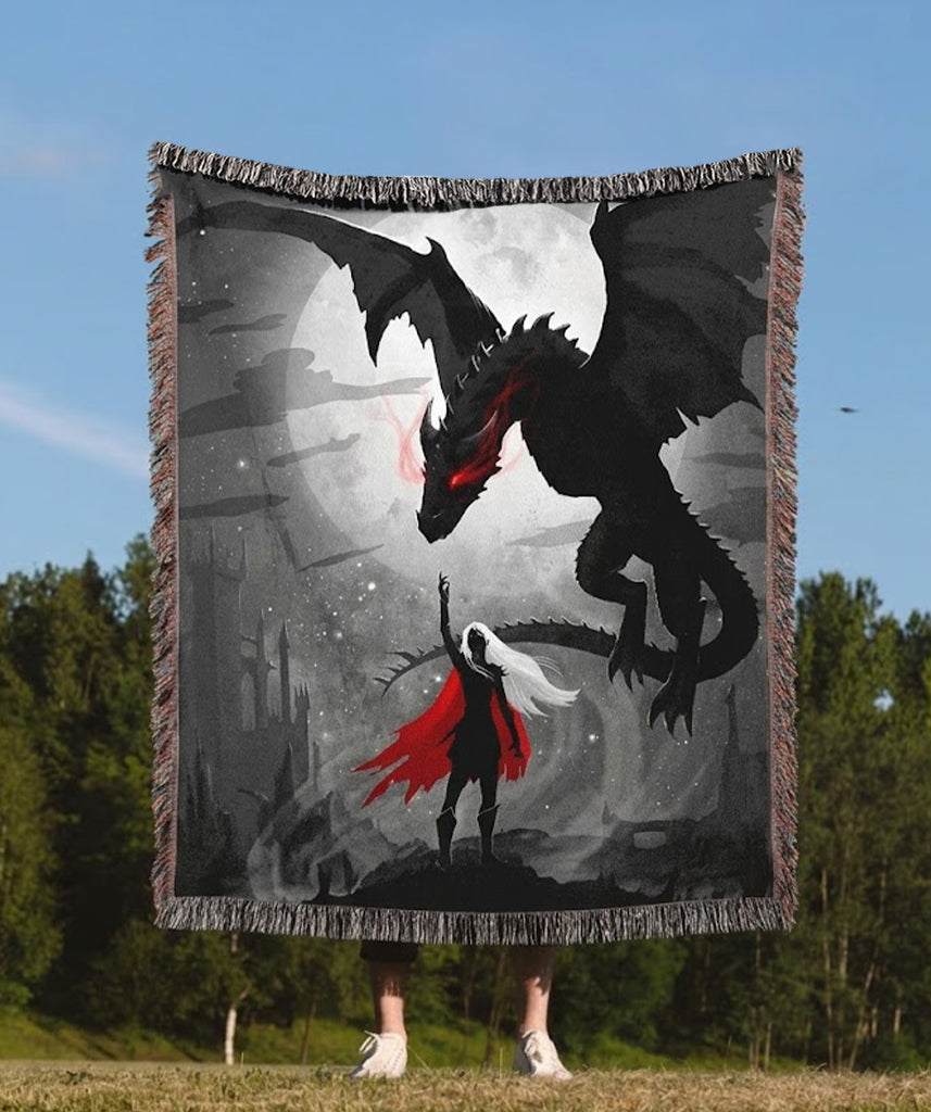 Throne of Glass Inspired Woven Blanket, Dragon Fantasy Throw Blanket, Aelin Inspired Tapestry, Bookish Gift for Fantasy Readers, Gothic Deco BKVLR03