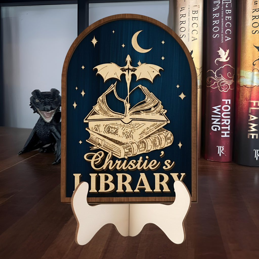 Fourth Wing Bookshelf Sign, Dragon Rider Book Decor, Personalized Library Sign, Fantasy Shelf Display Gift