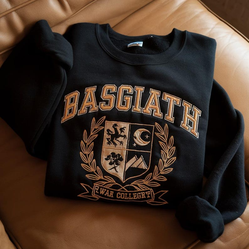 Basgiath War College Embroidered Sweatshirt, Fourth Wing Inspired Crewneck, Dragon Rider Fantasy Bookish Gift for Readers VEMB66