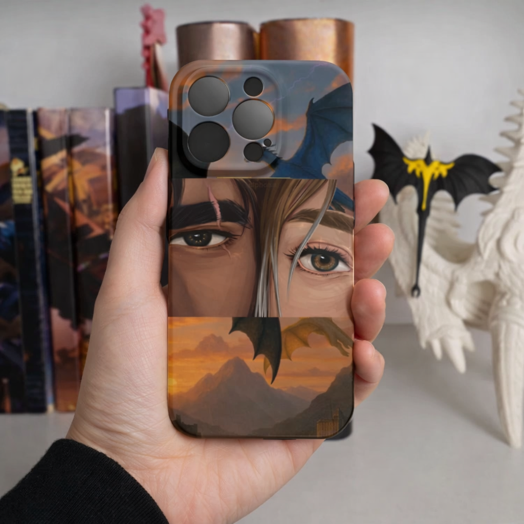 Fourth Wing phone case, Violet and Xaden with dragon wings design, stunning fantasy artwork, Bookish Gift PCVLR77