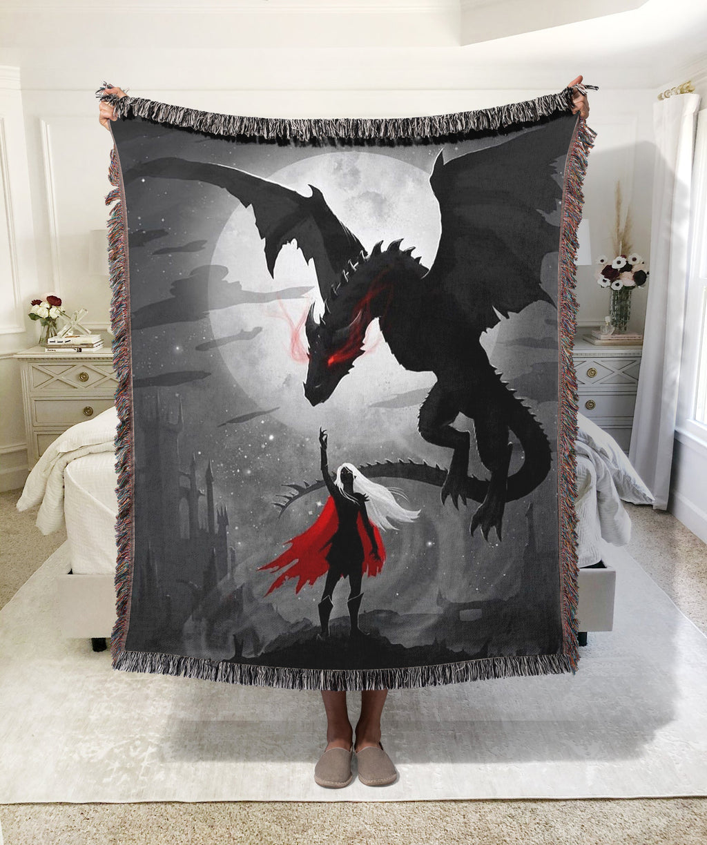 Throne of Glass Inspired Woven Blanket, Dragon Fantasy Throw Blanket, Aelin Inspired Tapestry, Bookish Gift for Fantasy Readers, Gothic Deco BKVLR03