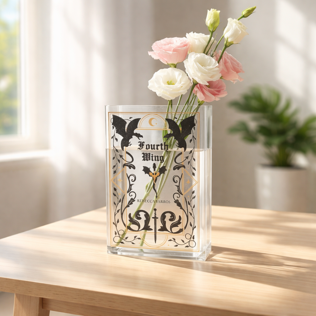 Dragon Rider Acrylic Vase, Fourth Wing Book Vase, Basgiath War College Decor, Reader Bookshelf Decor, Librarian Gift for Fantasy Book Lovers VLRBV36
