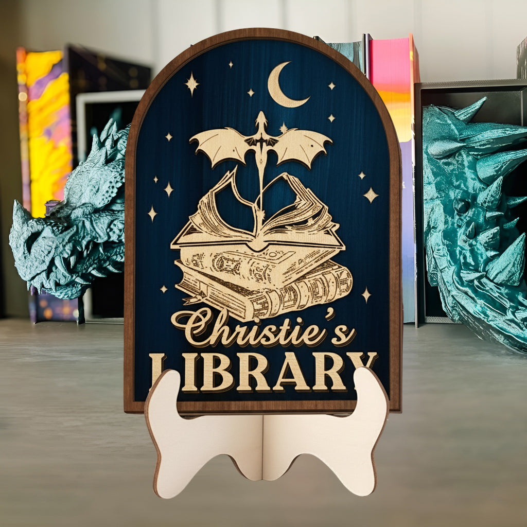 Fourth Wing Bookshelf Sign, Dragon Rider Book Decor, Personalized Library Sign, Fantasy Shelf Display Gift