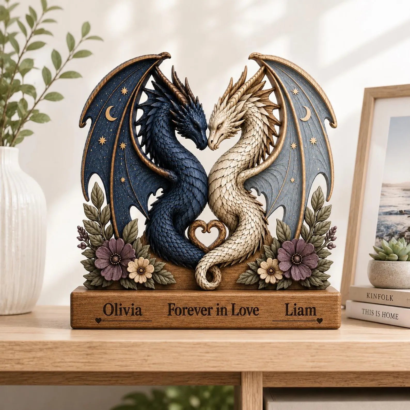 Personalized Dragon Couple 2D Wooden Block,Fantasy Dragon Lover Gift,Anniversary Gift,Romantic Dragon Decor,Gift For Her Him,Couple Gift. WBVLR01