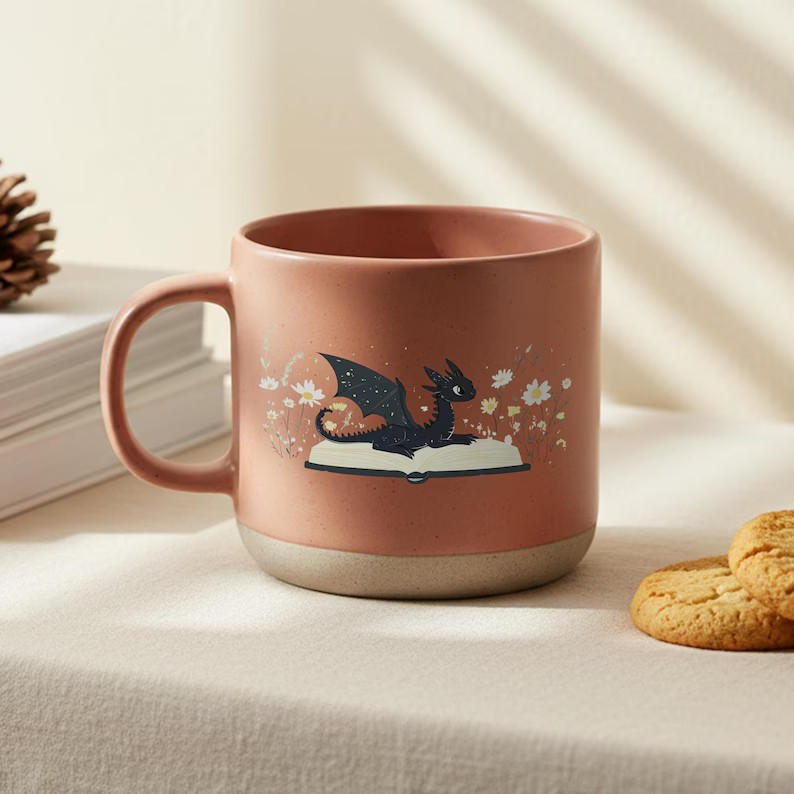 Pottery Mug Fantasy Dragon , Fantasy Bookish Mug, 4th Wing Merch, Book Lover Gift, Bookish Coffee Cup, Dragon Home Decor for Reader,Book Gift