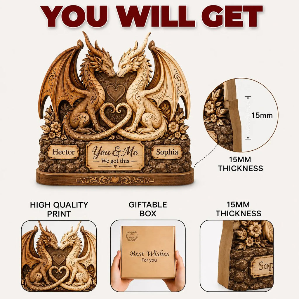 Custom Dragon Couple 2D Wooden Block,Fantasy Dragon Lover Gift,Anniversary Couple Gift,Romantic Dragon Decor,Gift For Her Him,Couple Gift – WBVLR10