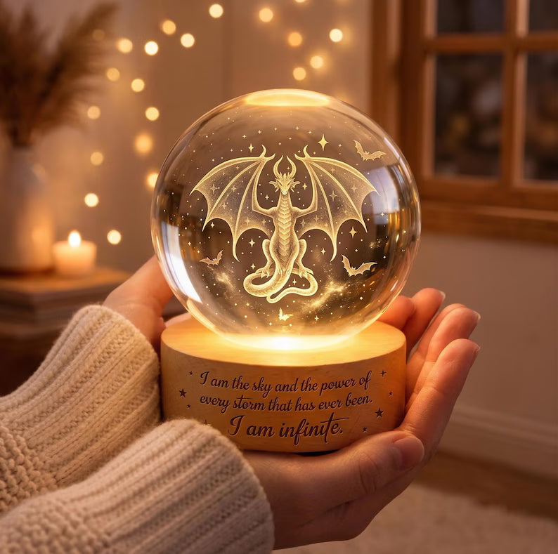 Fourth Wing Dragon Crystal Ball Night Light, Fantasy Book Lover Gift, I Am Infinity, Tairn and Andarna Lovers. NLVLR2