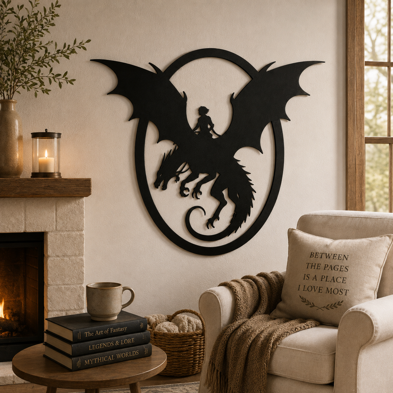 Fourth Wing Dragon Rider Metal Wall Art, Dragon and Rider Silhouette Wall Decor, Fantasy Bookish Metal Sign, Empyrean Inspired Gift for Readers, MWAVLR07