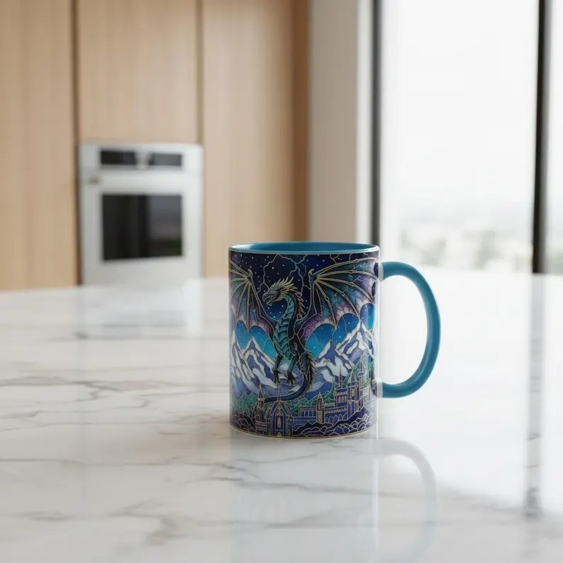 Basgiath War College Fantasy Coffee Mug, Fourth Wing Dragon Stained Glass Style Mug, Dragon Rider Bookish Art Cup, Fantasy Tea Mug